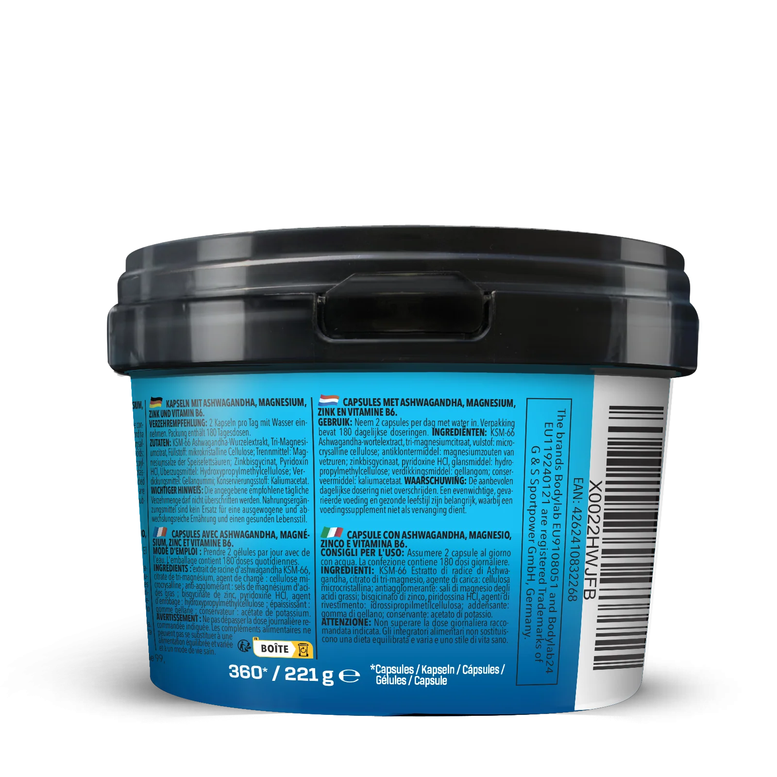 BIG PACK Ashwagandha + Magnesium - Zinc - Vitamin B6 (360 Kapseln) - Image 3