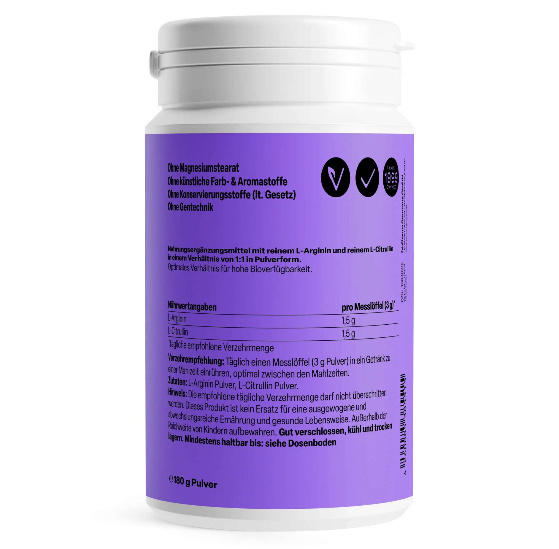 L-Arginin + L-Citrullin Pulver (180g) - Image 2