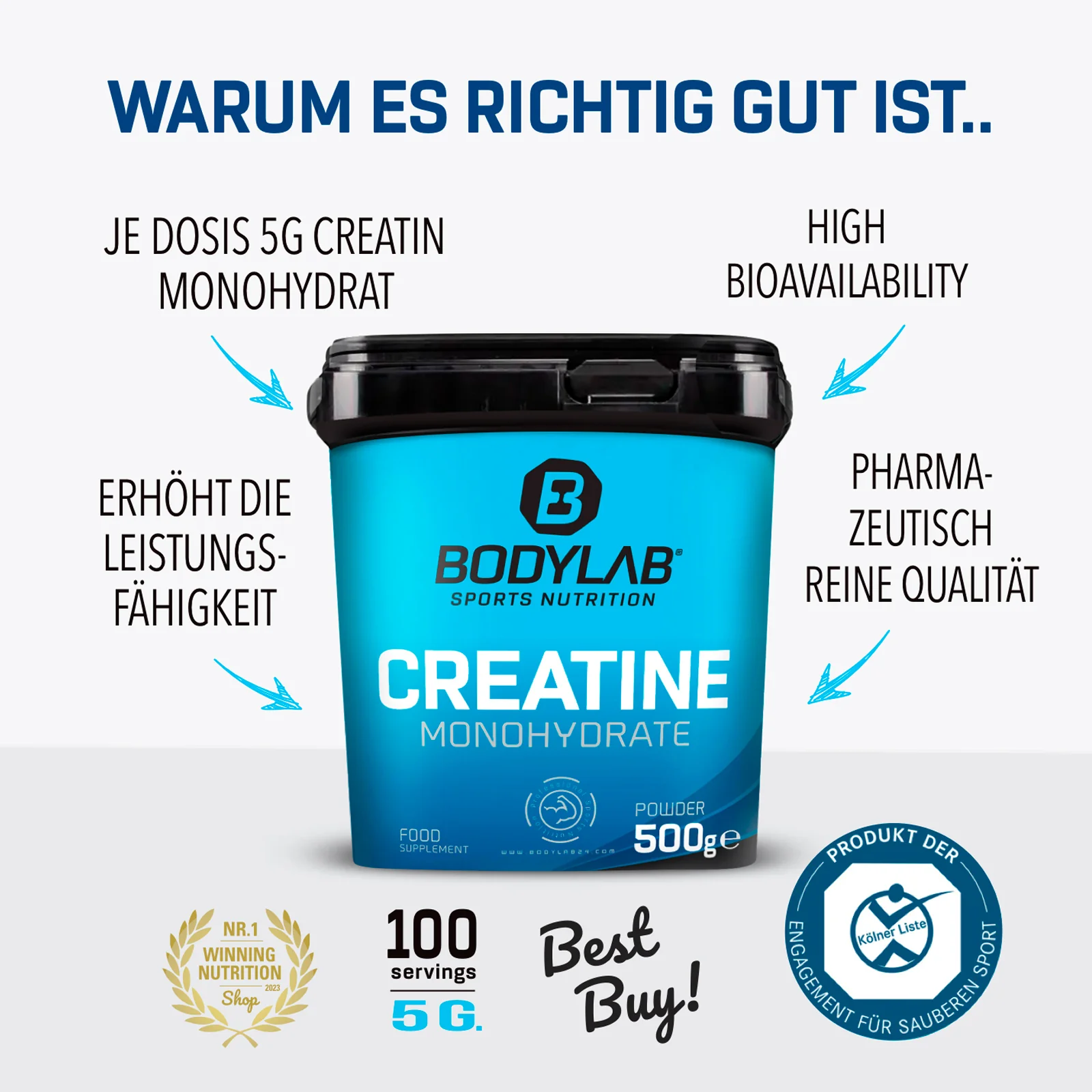 POWER WHEY DEAL - Whey Protein (1000g) + Creatine Powder (500g) + Omega-3 (120 Kapseln) - Image 4
