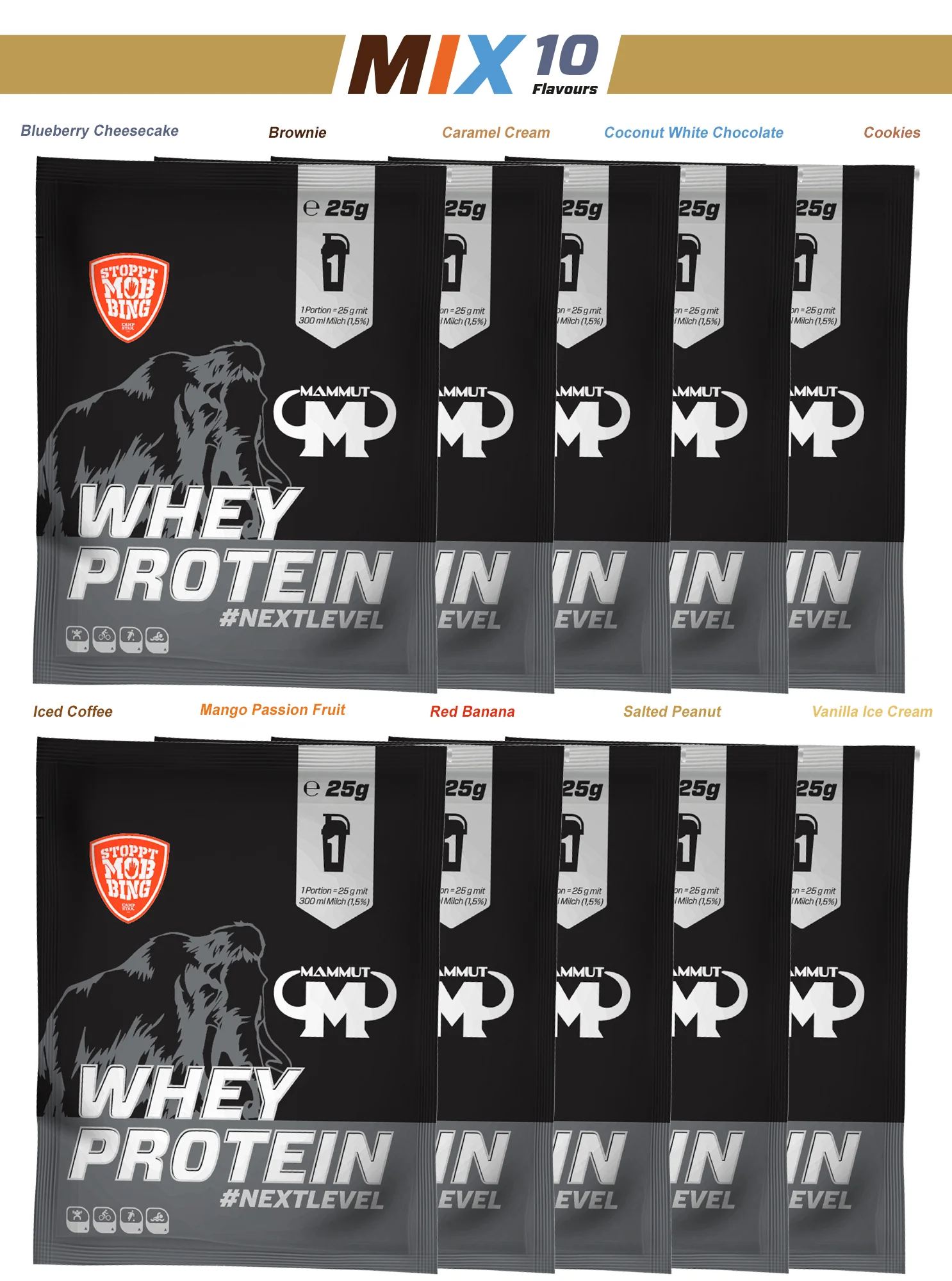 Whey Protein Mixed Beutel - 10 Geschmacksrichtungen (10x25g) - Image 2
